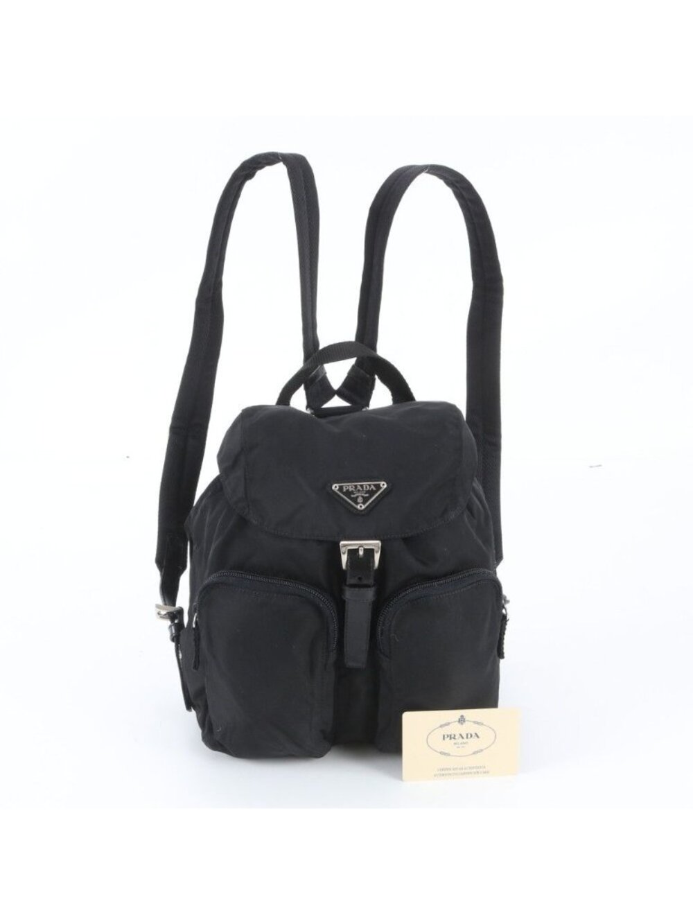 Prada White Tag with Tessuto Nylon Triangle Logo Leather Backpack
